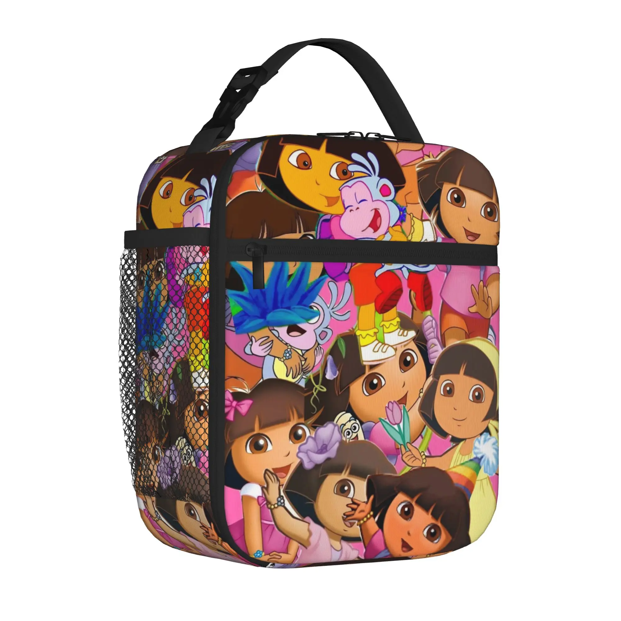 D-Doras Friends Boots Monkey Insulated Lunch Tote Bag for Office Explorer Cartoon Portable Cooler Thermal Washable Bento Bags