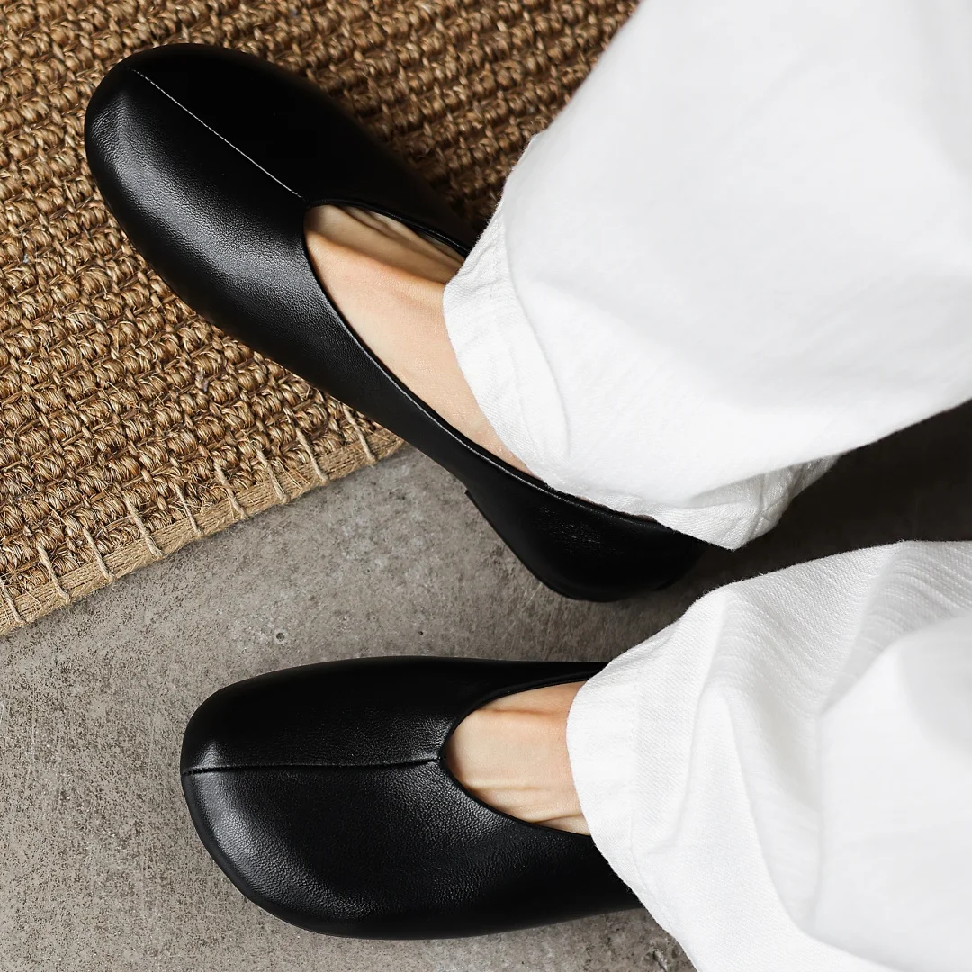 danxuefei plus size 34-42 women's sheepskin round toe slip-on ballet flats high quality soft comfort casual female ballerians