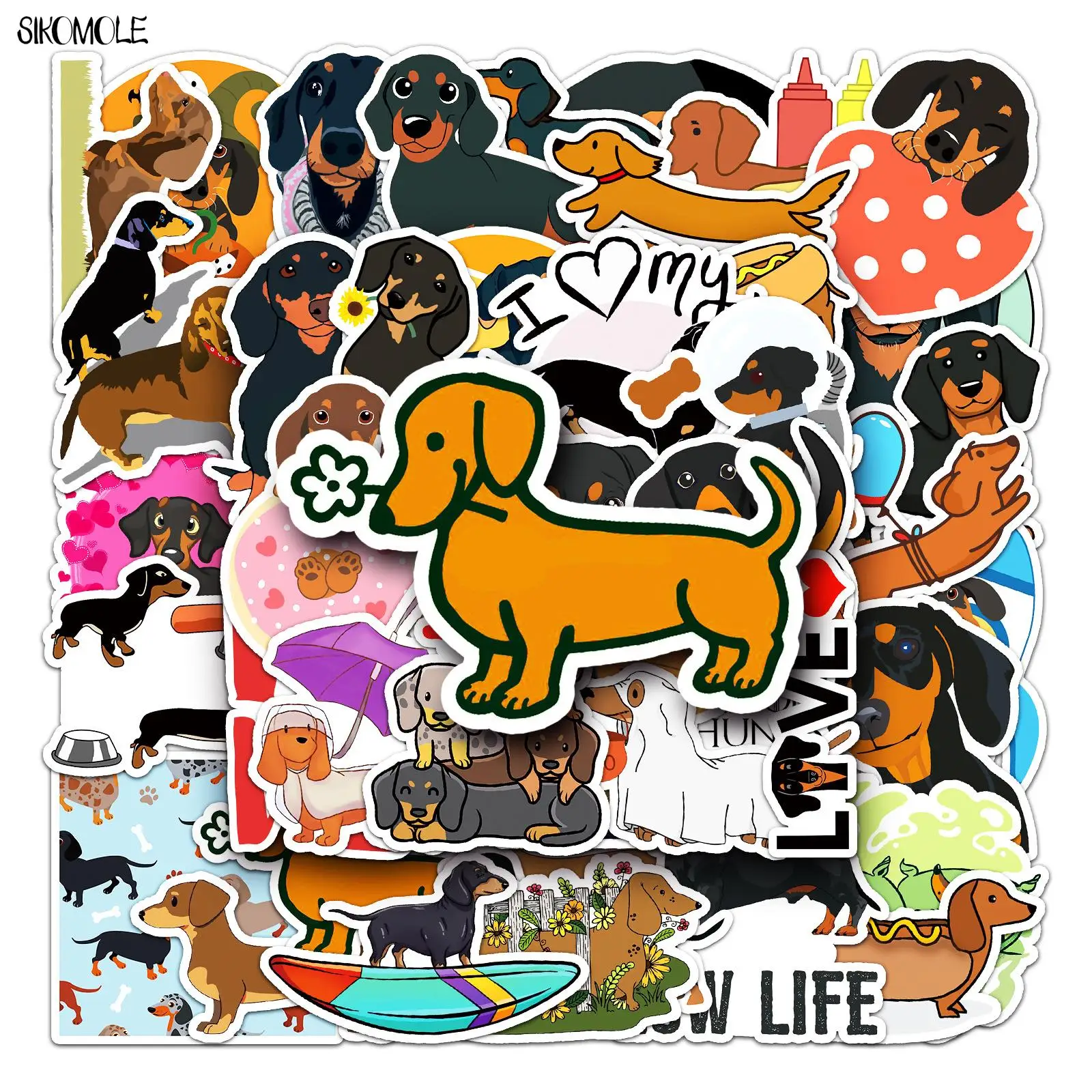 10/30/50PCS Cartoon The New Sausage Dog Stickers Animals DIY Skateboard Laptop Motorcycle Car Graffiti Sticker Decals Kid Toy F5