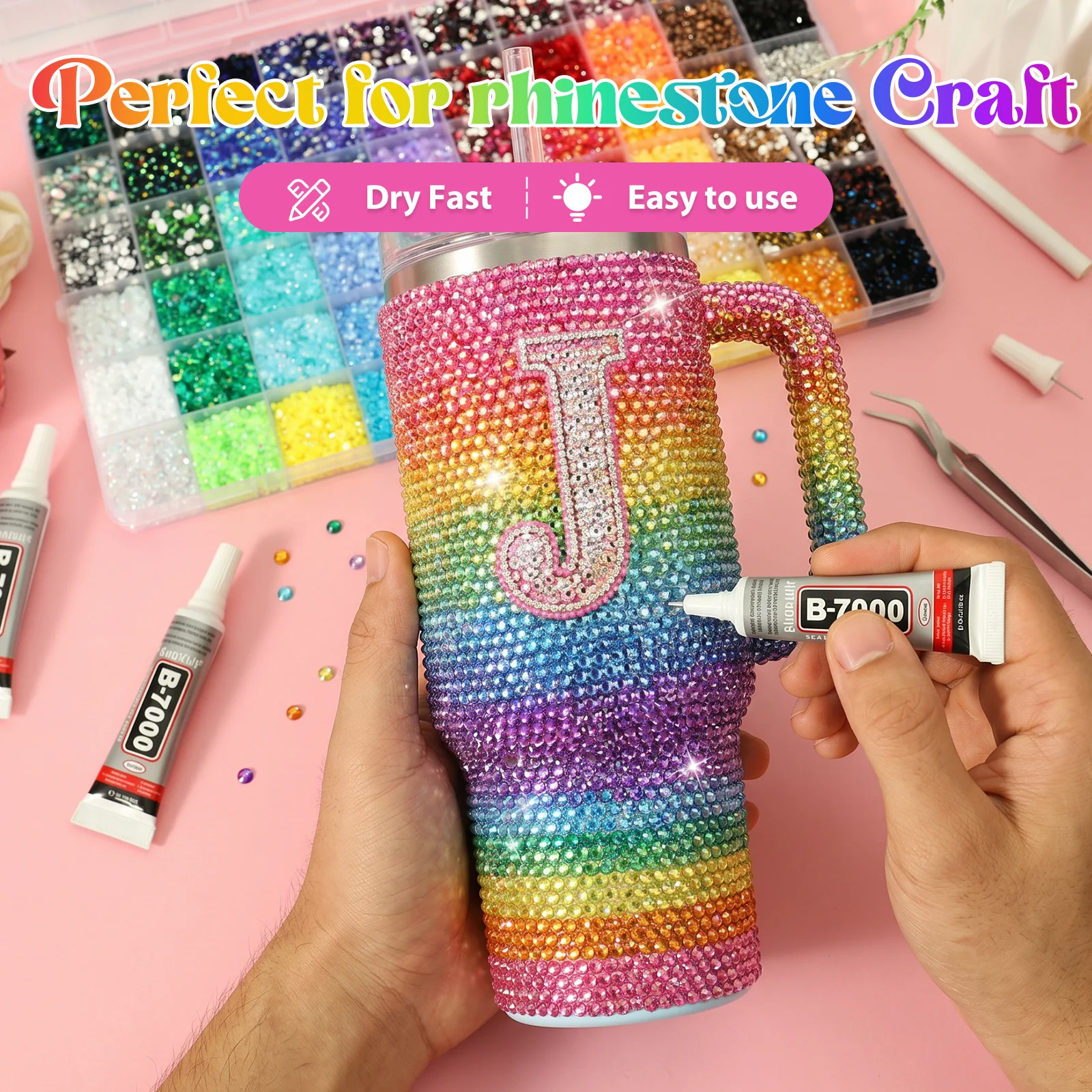 48000 Pcs Resin Rhinestone Bedazzling Kit 60 Colors 0.12in Flatback Gem for Diamond Art Bedazzle Kit with 3 Pcs Glue for Nail