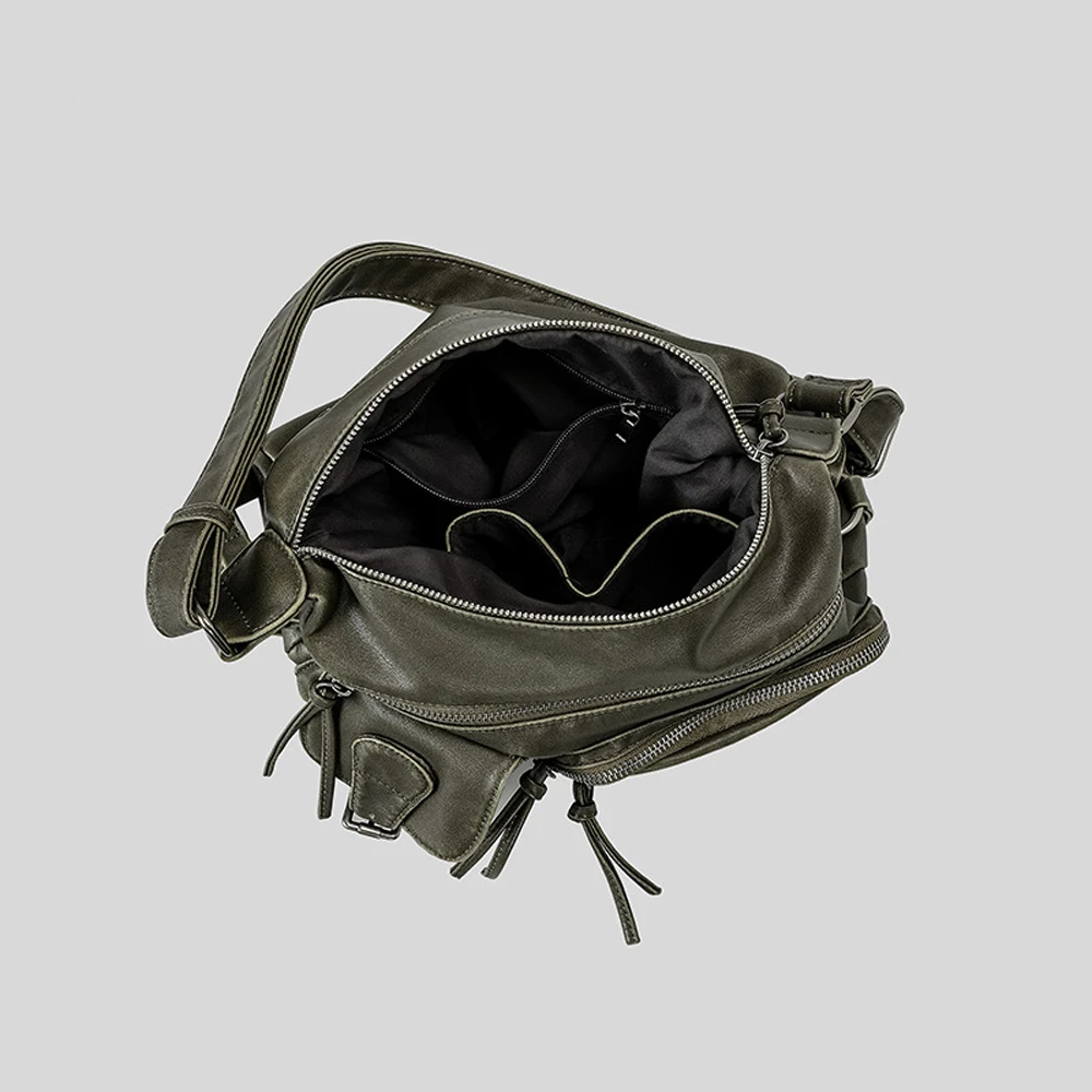 2026 Aesthetic Washed Leather Motorcycle Vintage Crossbody Purse for Women Multi Pocket Soft PU Underarm Shoulder Bag