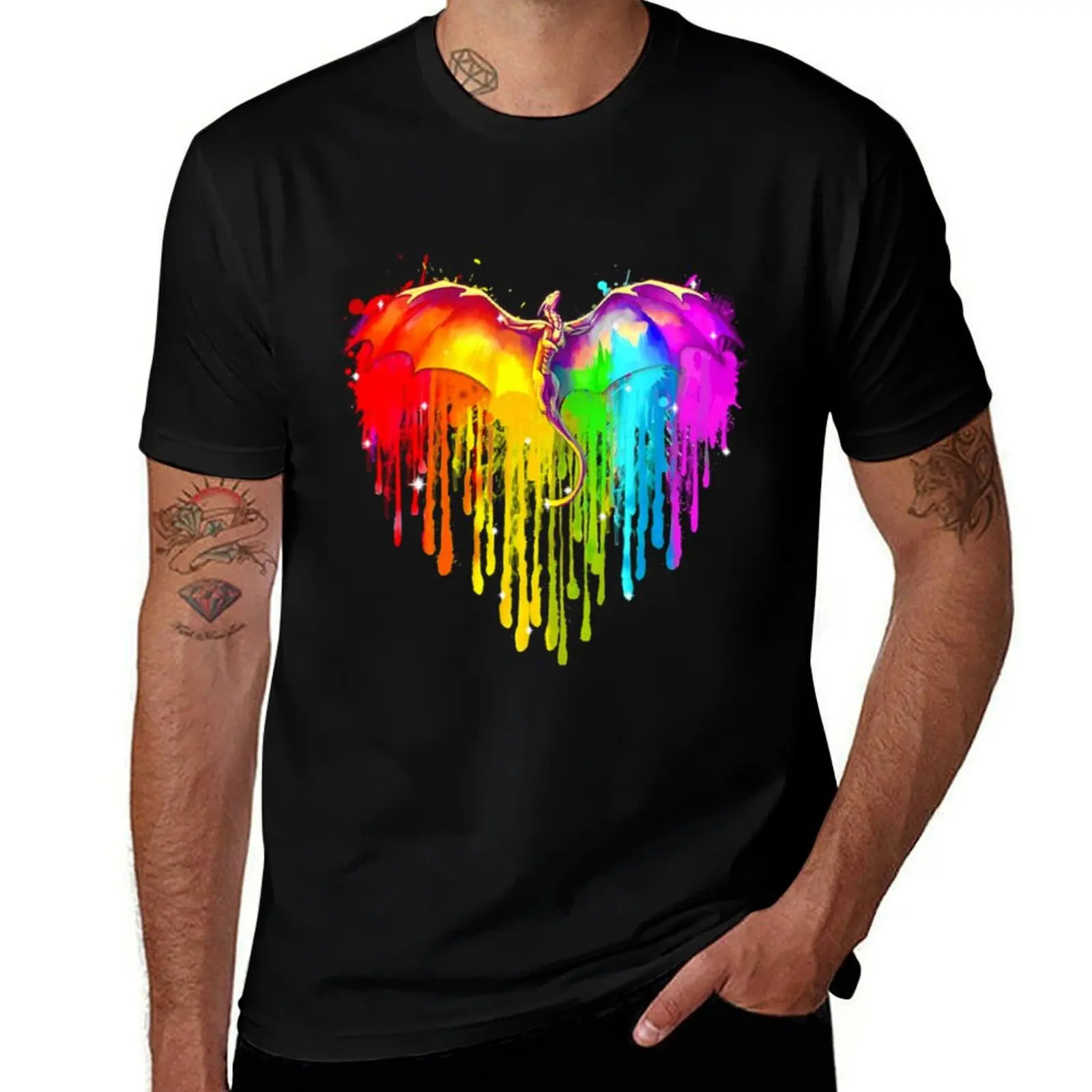 Dragon LGBT Heart Watercolor T-Shirt Quick Dry Sports Short Sleeve Tee