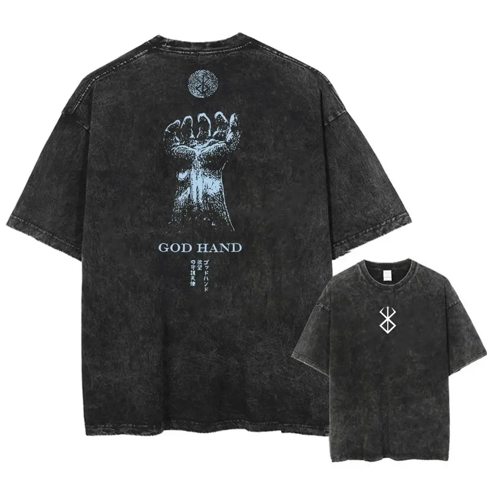 

Japanese Anime Graphic Print Washed Short Sleeve Harajuku Vintage Tshirt Streetwear Oversized T-Shirt Men Casual Tees Top Unisex