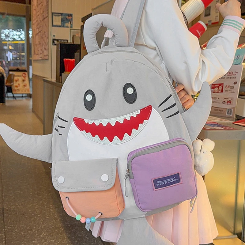 Modischer Rucksack, Haifischförmiger Unisex-Schulrucksack für Schüler, Freizeitrucksack mit mehreren Taschen, Sport- und Reiserucksack, große Kapazität, leichtgewichtig – Detail 21