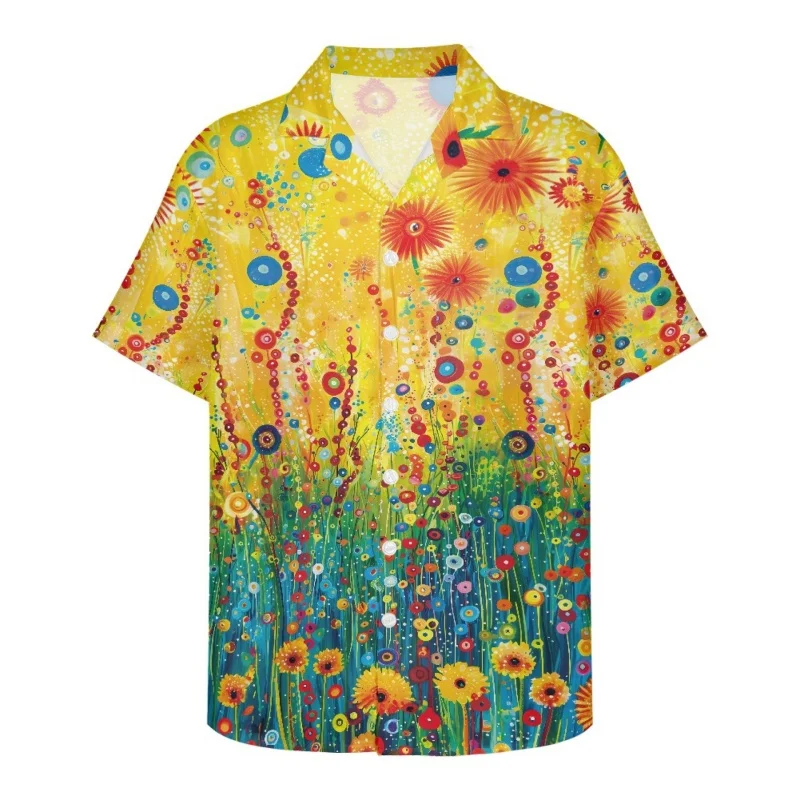 

Красочная гавайская рубашка с цветочным узором оленя для мужчин, градиентная 3D печать с короткими рукавами, летние свободные рубашки Aloha, блузка с лацканами, топ