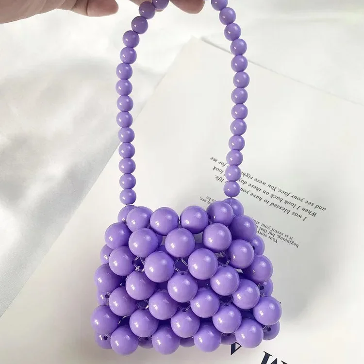 2024 Newest Pearl Beaded Purple Day Clutches For Wedding Party Bead Long Strap Shoulder Bags Purple Handbags For Female