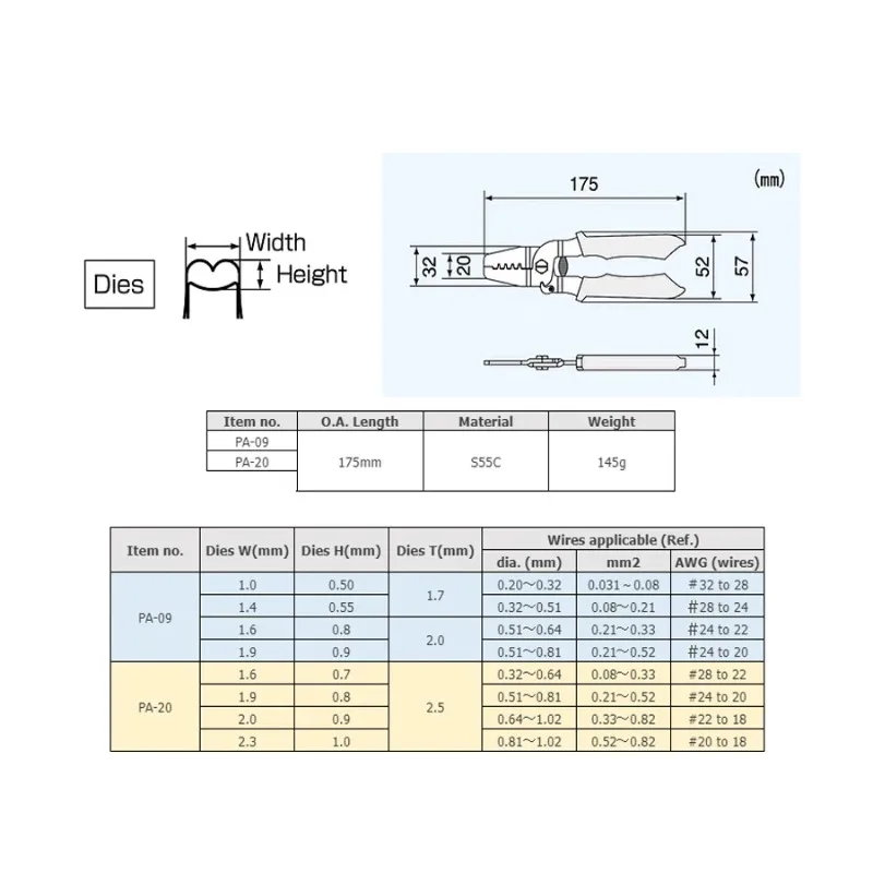 ENGINEER PA-09/PA-20 Precision Crimping Pliers 1 pc For fine wires 1.0-1.9mm/ 1.6-2.3mm size Japan Connector Crimping Pliers