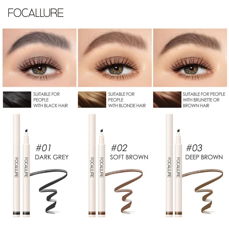 Focallure 4 Fork Liquid Eyebrow Pen Sexy Wild Eyebrow Waterproof Long Lasting Eyebrow Pencil Hair Like Effect Natrual Finish