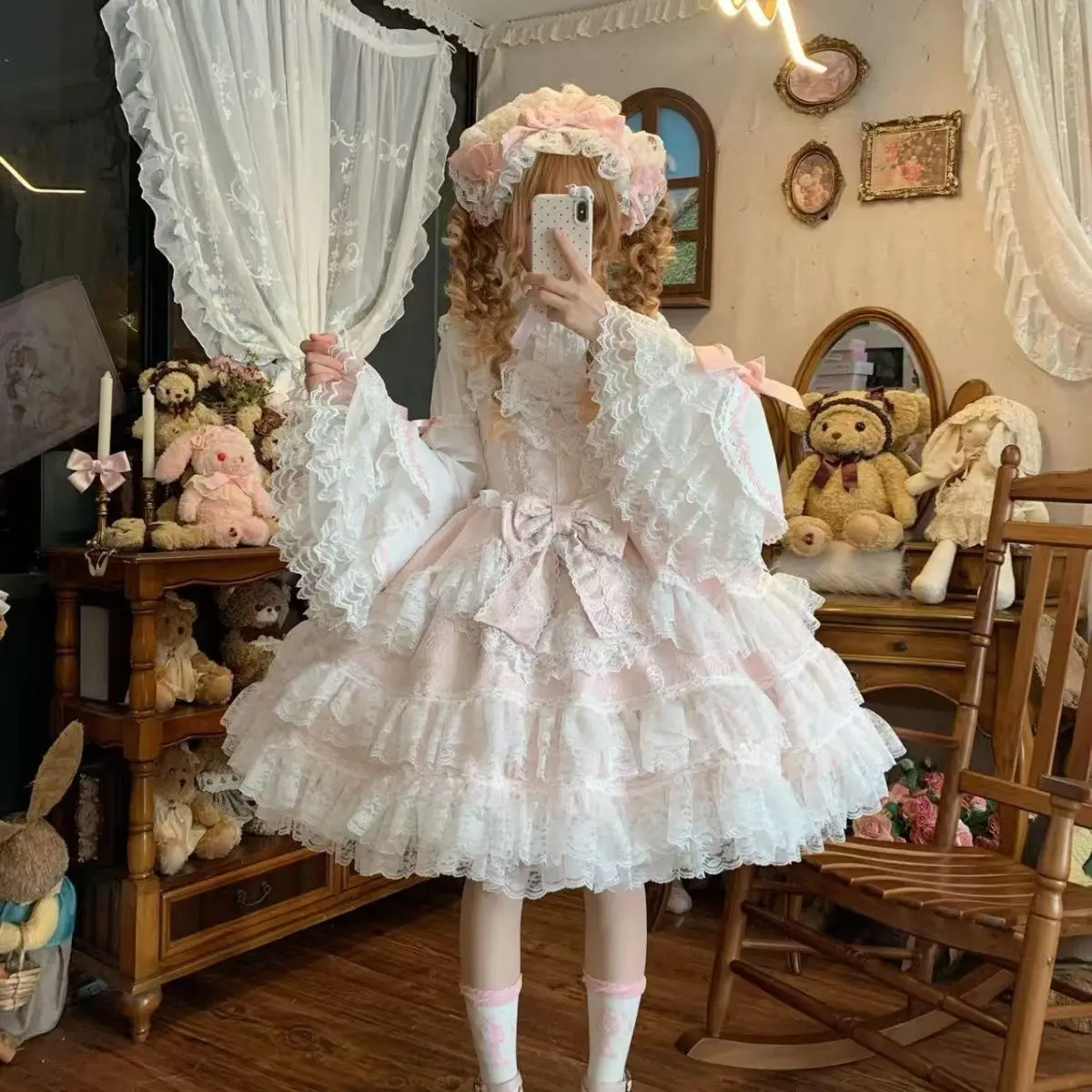 

SOIOMES【 Thousand Layer Mist Island 】 Оригинальный дизайн, платье в стиле Лолита, сказочный стиль, с кружевной отделкой, на бретельках, с пышными рукавами, летнее.