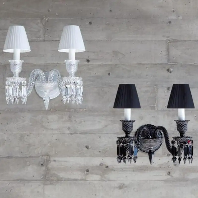 Italian black lampshade crystal wall sconce for Restaurant dining room decor Led candle wall lighting bar E14 indoor Vanity Lamp