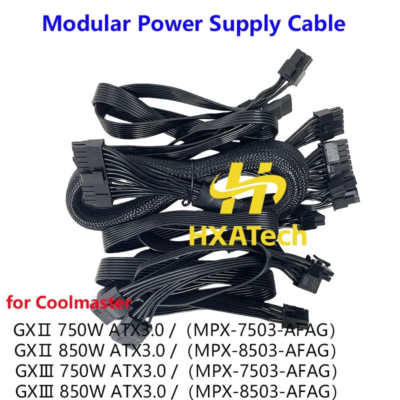 HXATech- 12VHPWR 16pin CPU 8pin PCIE Dual 8p 6+2P SATA IDE Modular Power Cable for Coolmaster GXⅡ 750W 850W GXⅢ 750W 850W atx