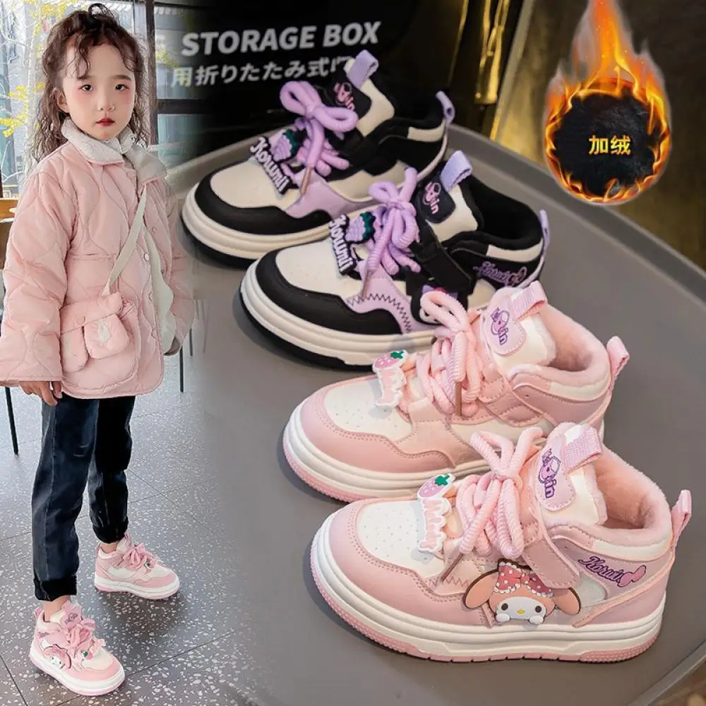 Sanrio Kuromi Kind Casual Schoenen My Melody Nieuwe Stijl Antislip Snowboots Cartoon Hoge Top Sneakers Plus Fluwelen Board Schoenen voor kinderen