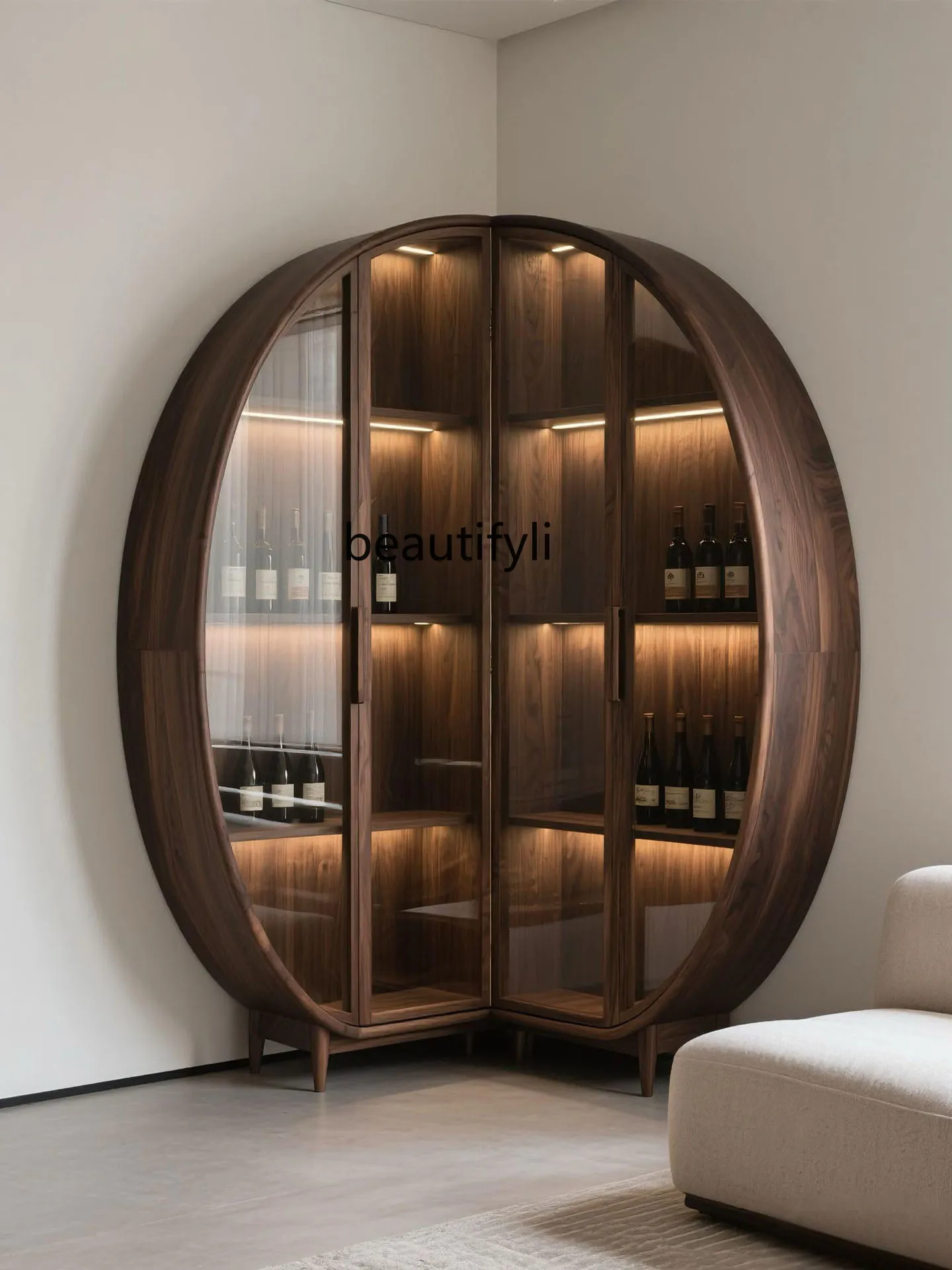 

New Chinese Style Black Walnut Wine Cabinet Minimalist Solid Wood Display Cabinet Living Room Corner Decorative Side Cabinet