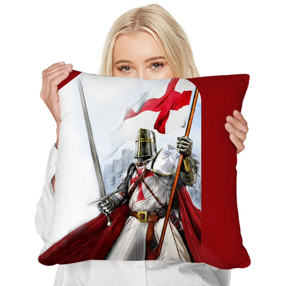 HX Knights Templar Pillow Case Warrior Splicing 3D Printed Cushion Cover Polyester Zipper Throw Pillows Home Decor 45x45cm