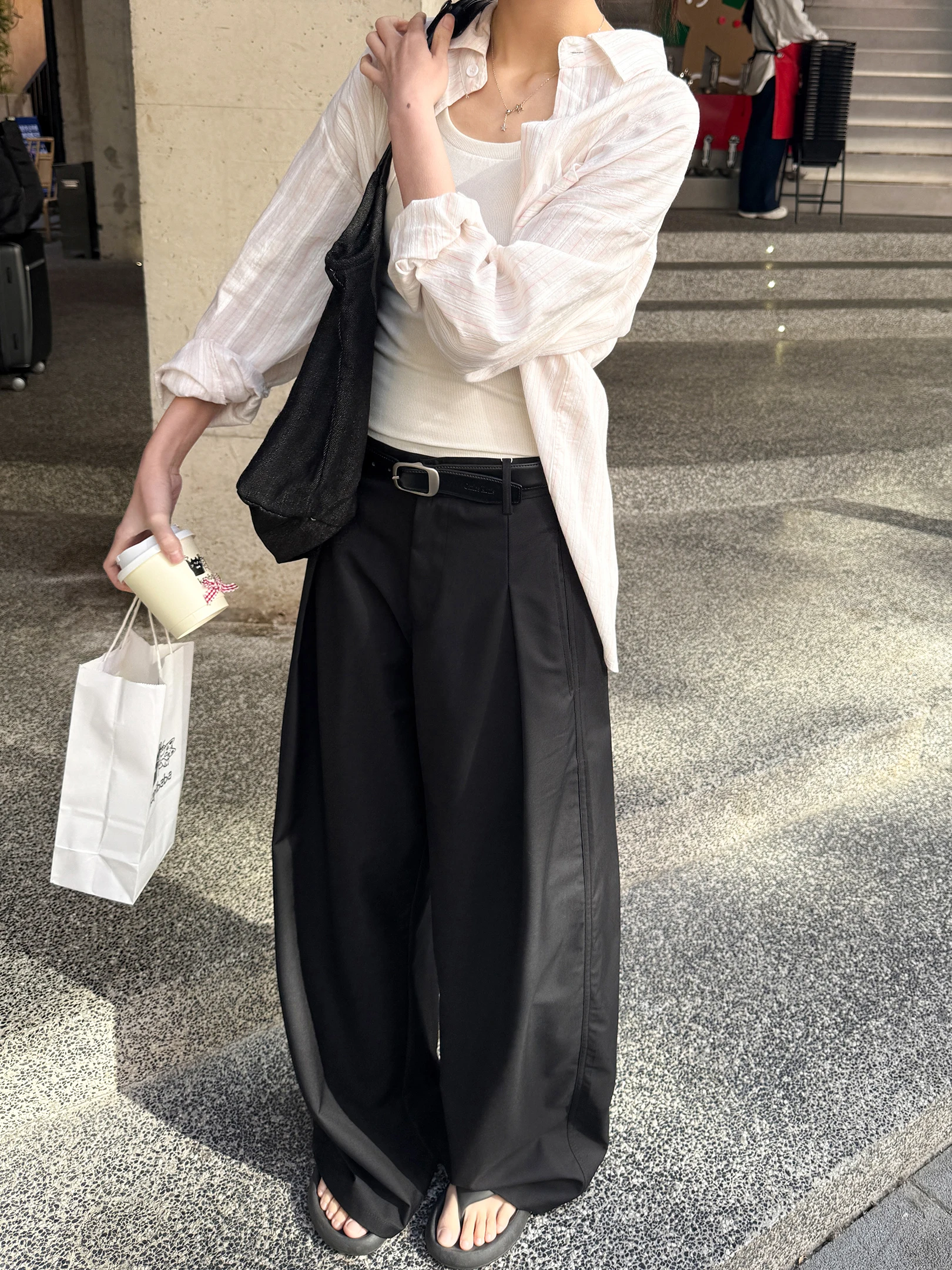 

Женские брюки-палаццо с высокой талией, свободного кроя, в пол, повседневные, весенняя новинка, универсальные, из смесового полиэстера