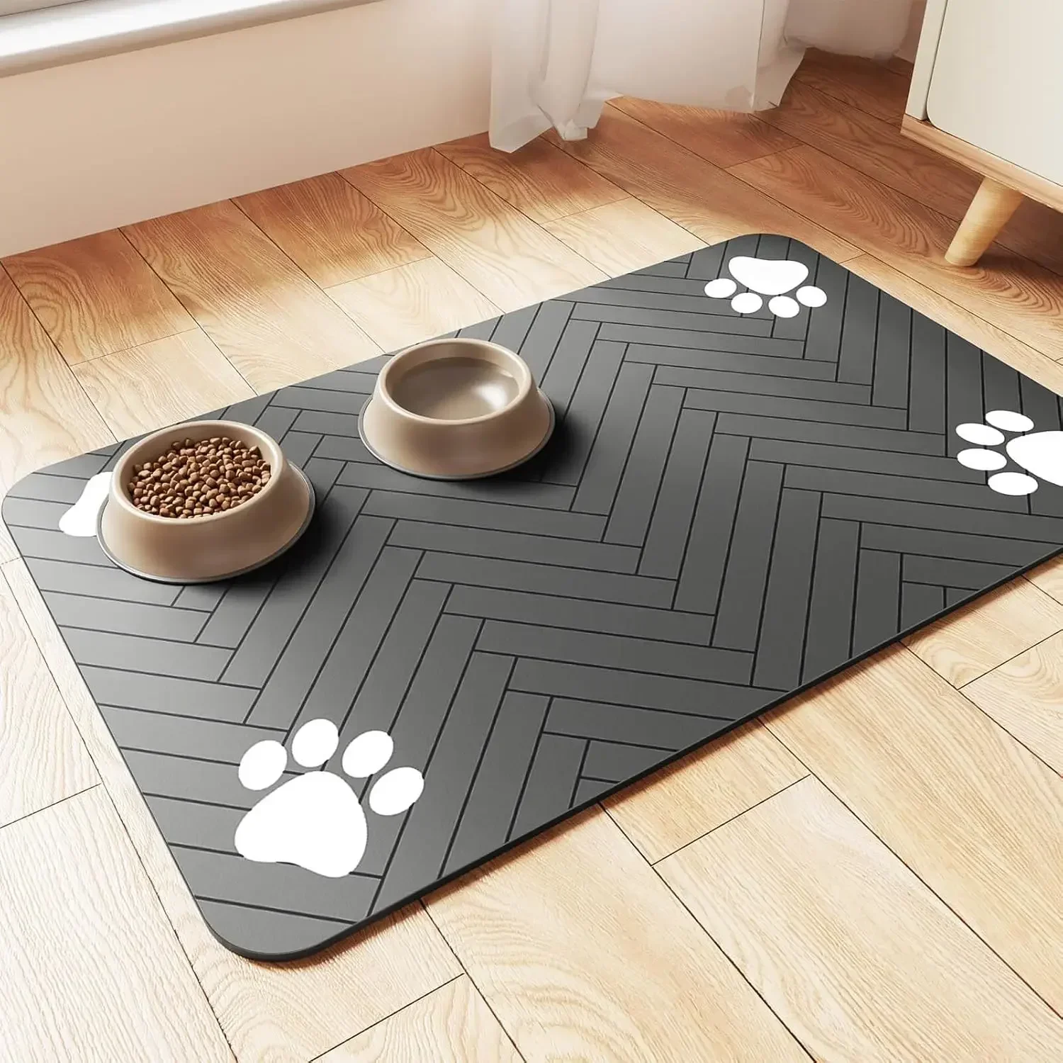 Absorbent Pet Feeding Mat, Placemat for Food and Water Bowl, Waterproof Rubber Backing, Quick Dry Water Mat for Dog and Cat