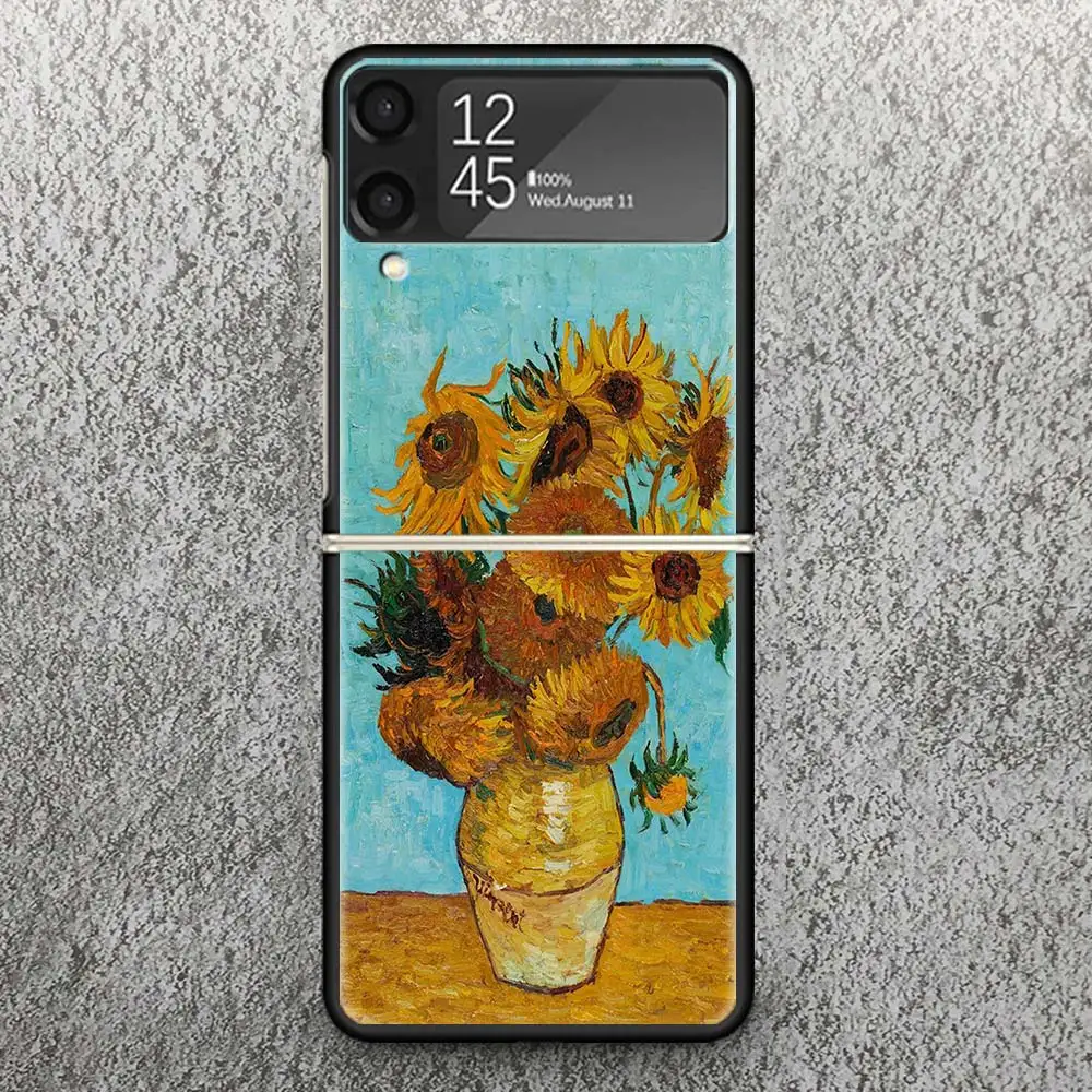 Van Gogh oil Art Painting Print Case For Samsung Galaxy Z Flip 3 4 5 5G Black Hard Cell Phone Shell ZFlip3 Flip4 Flip5 Pattern