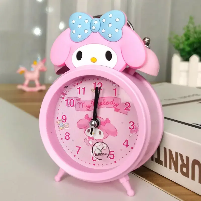 Anime Sanrioed Kittys Cartoon Doll Alarm Clock Kawaii Kuromi Kids Bedroom Bedside Desk Clock Student Wake Up Alarm Clock Gift