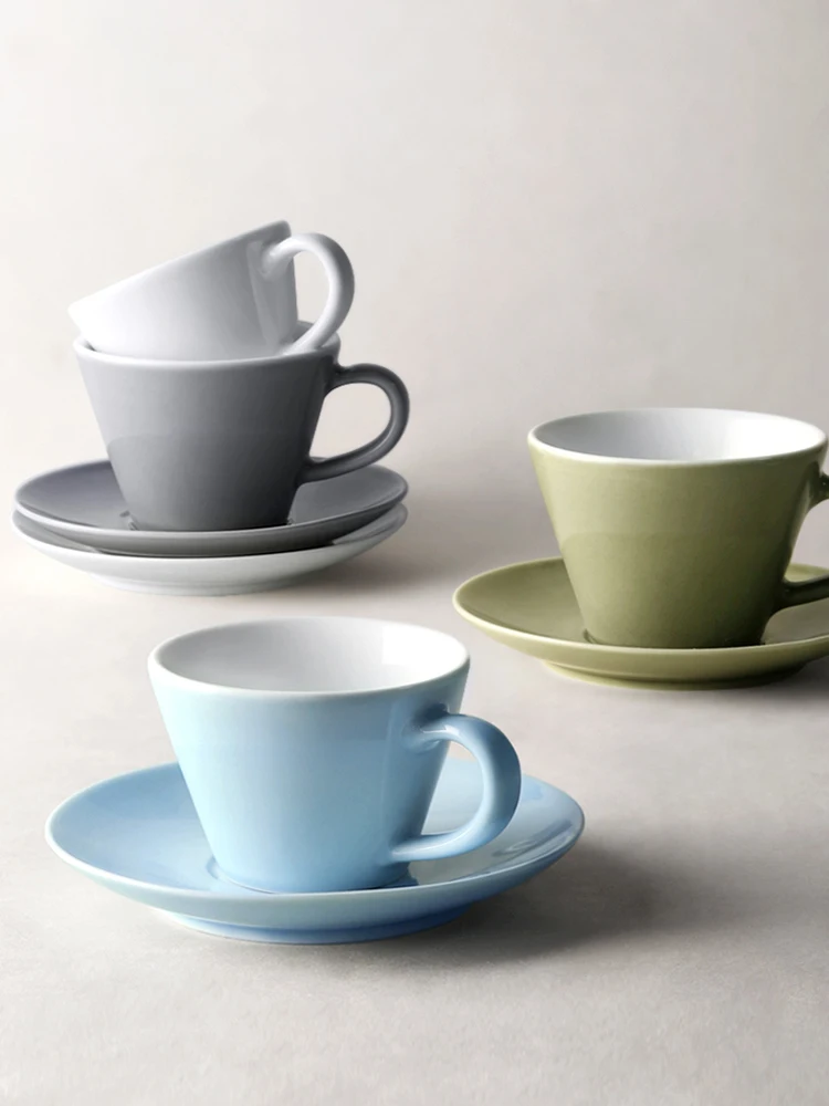 Handmade Ceramic Cups Saucer Set Ins Popular Solid Color White Light Blue Green Grey Simple Home Cafe Shop Coffee Drinkware