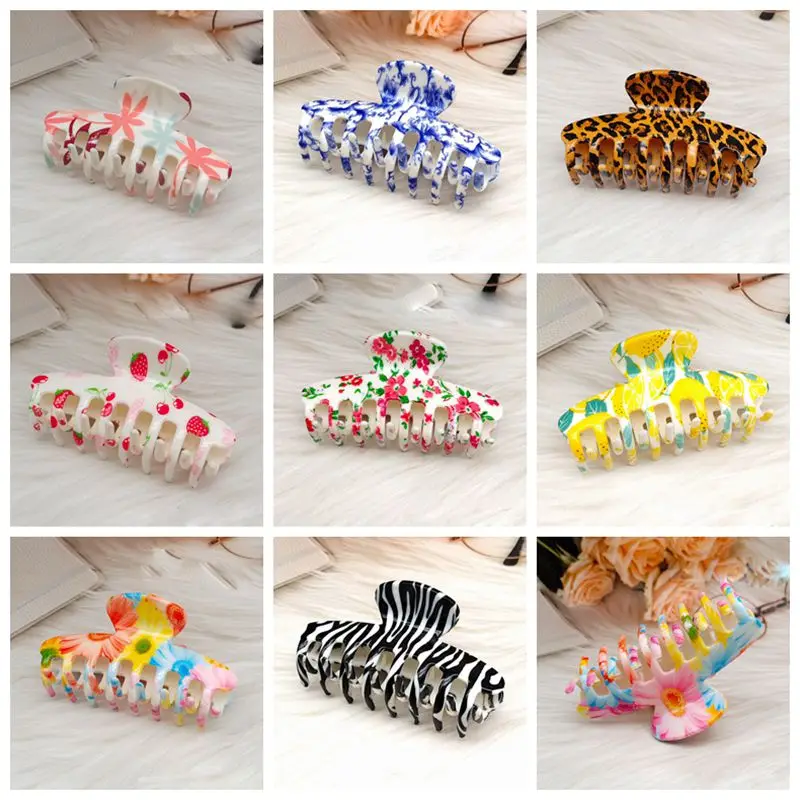 Корейский зажим для волос с принтом цветов зебры леопарда клубники большой зажим для волос заколка для конского хвоста аксессуары для волос для женщин