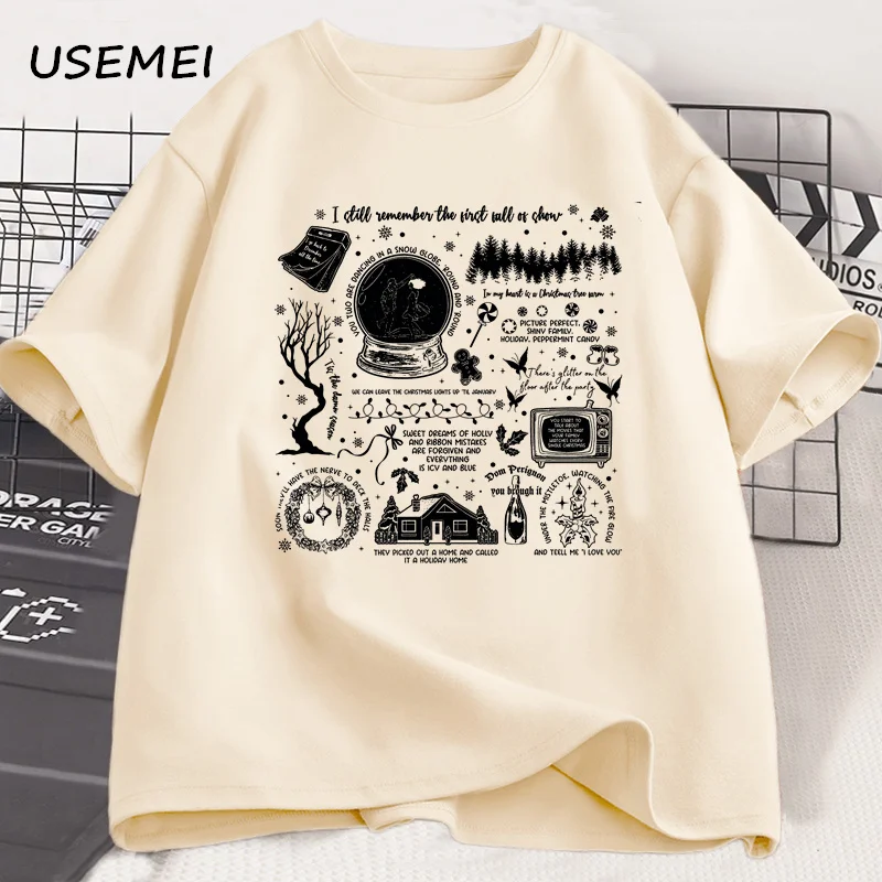 Vintage Christmas Christmas Song Lyrics T Shirtb Cotton Short Sleeve Concert T-shirt Merry Swiftmas Printed Graphic Tees Tops