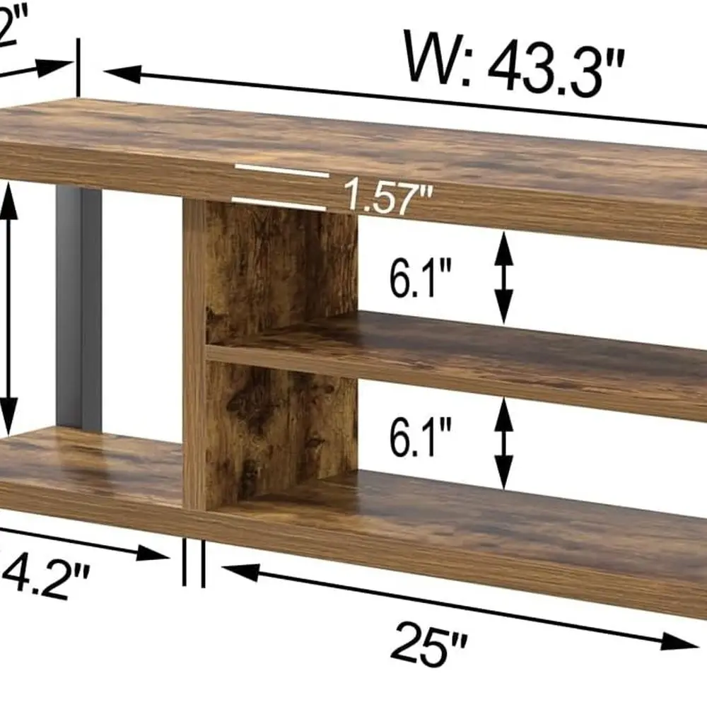 مقعد تخزين الأحذية الخشبي البني الريفي الحديث، 43.3 للمدخل وغرفة المعيشة #2