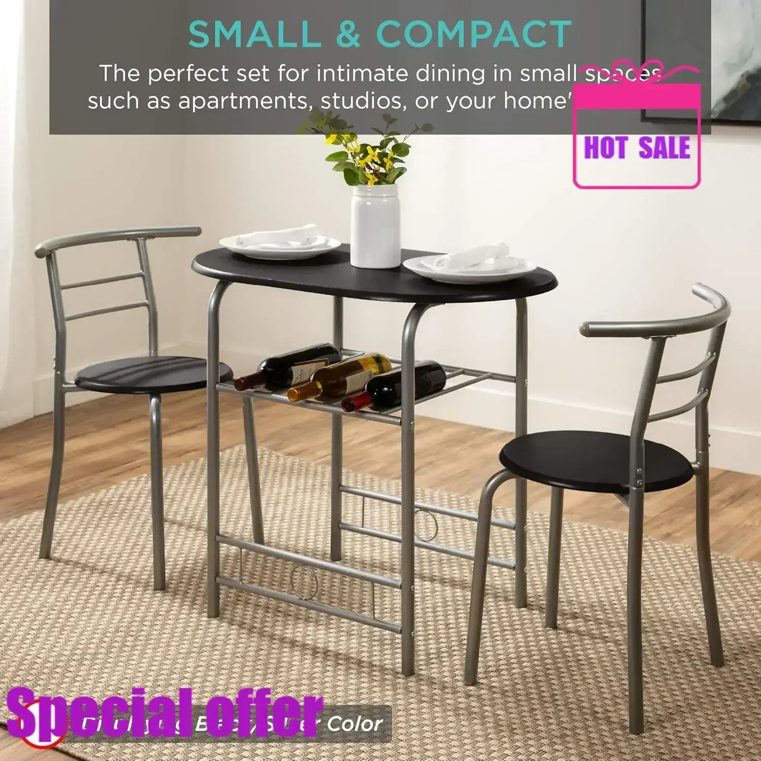 

Time-limitedHot salesCozy 3-Piece Wooden Round Table & Chair Set For Kitchen, Dining Room, Compact Space W/Steel Frame, Built-in