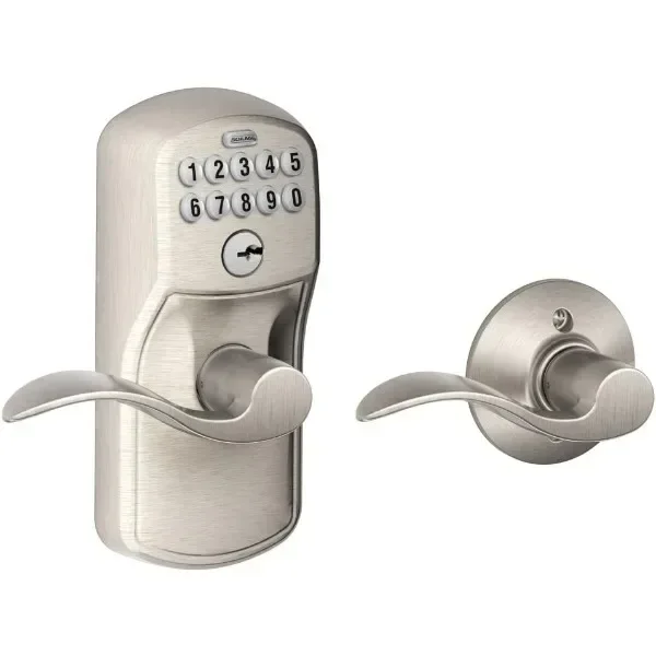 FE575 PLY 619 Acc Plymouth Keypad Entry with Auto-Lock and Accent Levers, Satin Nickel