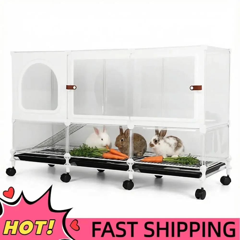 

Двухуровневая клетка для кроликов с выдвижным поддоном, металлическая, на колесиках, 105x35x66 см, для содержания животных в помещении, для шиншилл