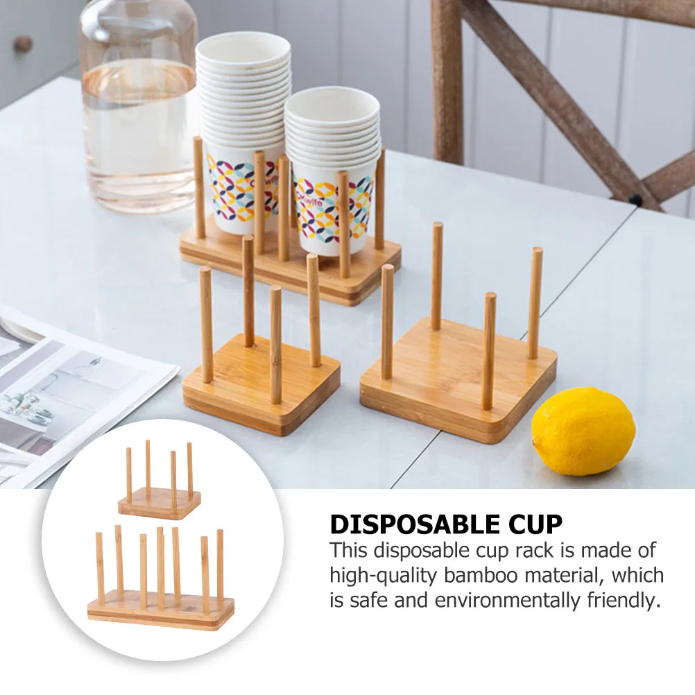 

2pcs Bamboo Wood Wood Holder Pcs Eco Storage Rack Friendly Disposable Cup Dispenser Home Bar Counter Paper Cup Holder Storage