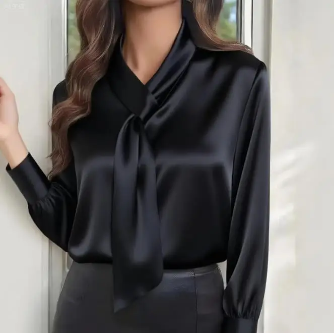 

Women's fashion temperament commuting solid color design sense satin long sleeved shirt Spring 2026 new women's clothing