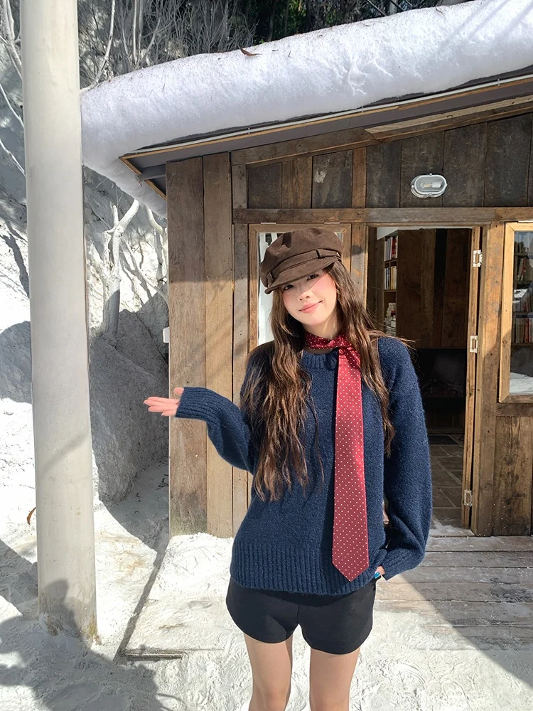 سترة محبوكة بأكمام طويلة باللون الوردي الفاتح للنساء، تصميم فضفاض بأسلوب عصري، إصدار جديد للخريف والشتاء، مظهر شبابي وأنيق #5