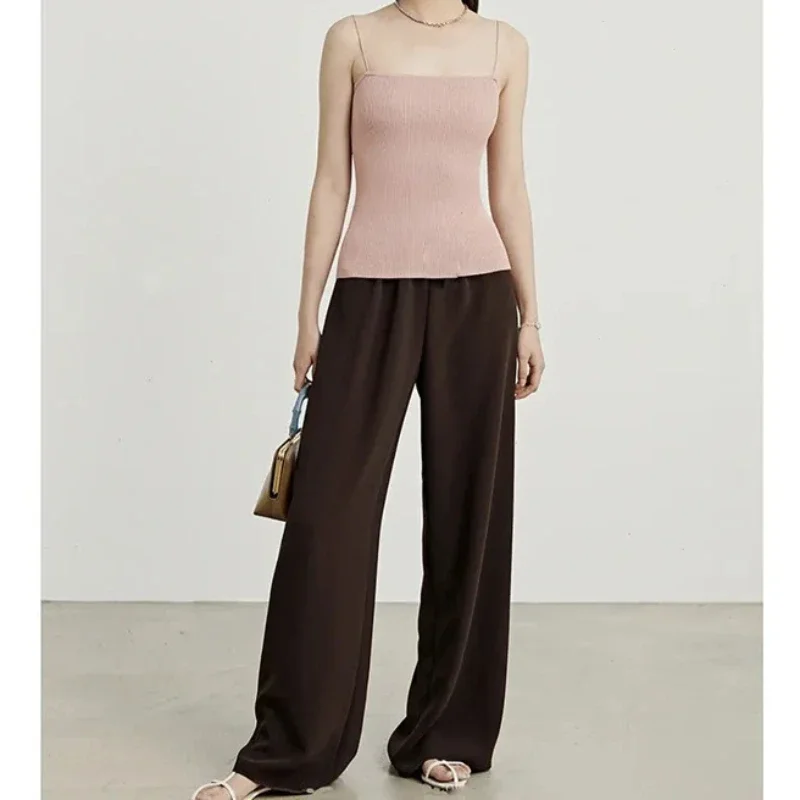 American Minimalist Style Ceiling Trousers, Fixed Dye, Coffee Black Wool Air Casual Pants, Luxury Gala Trousers, 2024