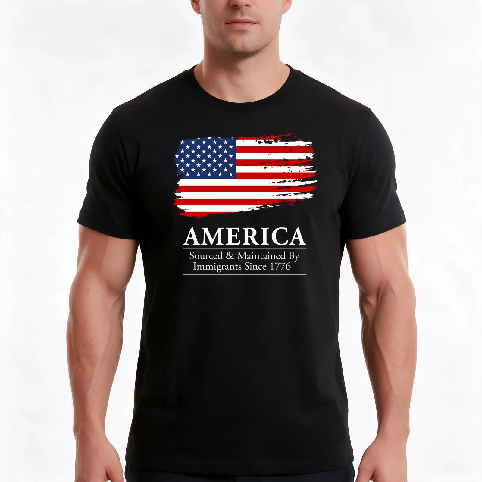America: Sourced & Maintained By Immigrants Since 1776 T-Shirt, Summer Casual Cotton Tee, Oversized Streetwear Tops, 100% Cotton