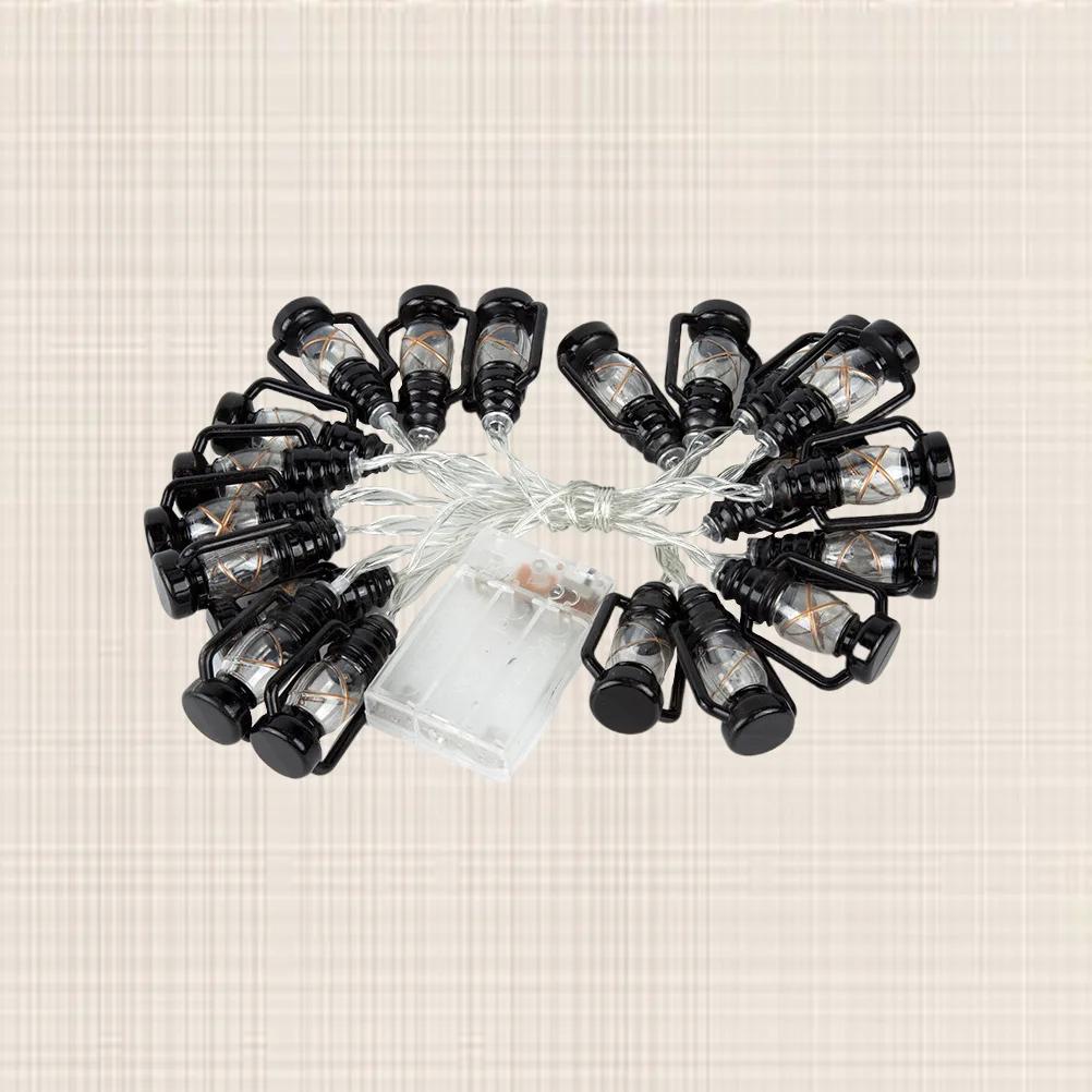 2 متر 20 مصباح على شكل سلسلة أضواء فانوس ريترو LED لتزيين حفلات الزفاف ومهرجان عيد الميلاد باللون الأسود