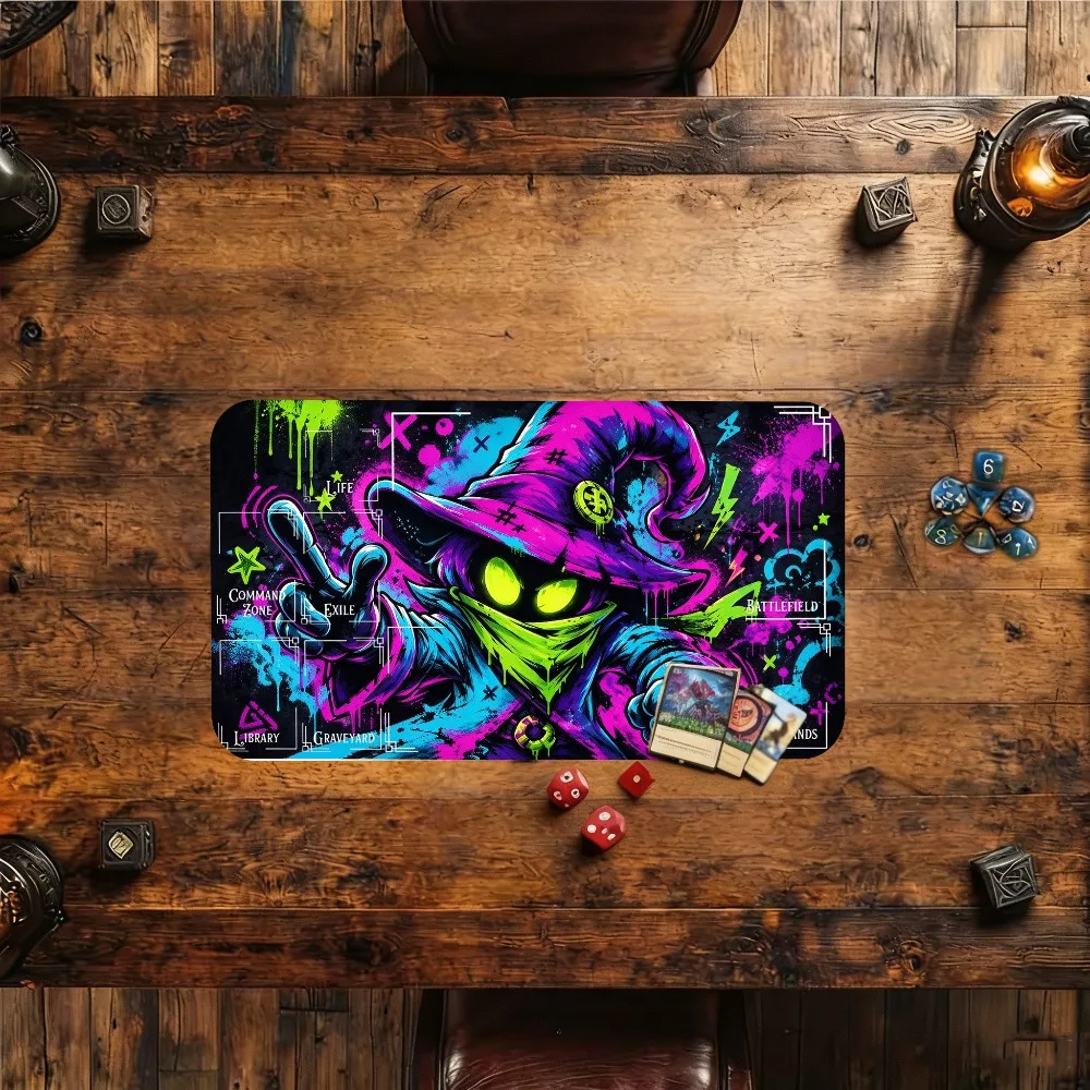 Vintage Swirl Graffiti Wizard Mage Large MTG Playmat TCG Battle Mat Anti-Slip Durable Stitched Edge Commander tapete magic mtg