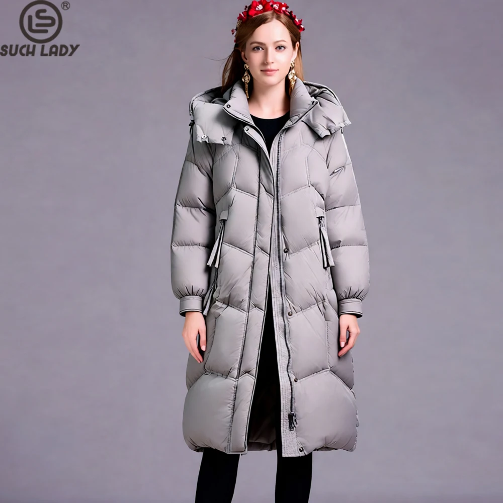 

Women's Long Hooded Puffer Coat, Quilted White Duck Down Jacket Oversized Winter Parka for Warmth & City Style