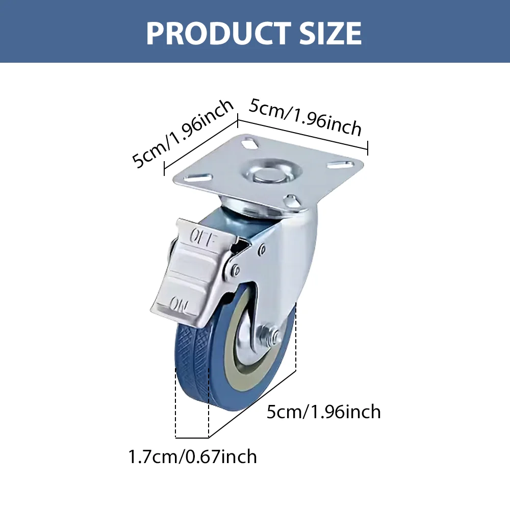 2-Inch Swivel Caster Set (4 Pieces), 2 With Brakes, Wear-Resistant And Quiet, Suitable For Shelves, Furniture, And Workbenches.