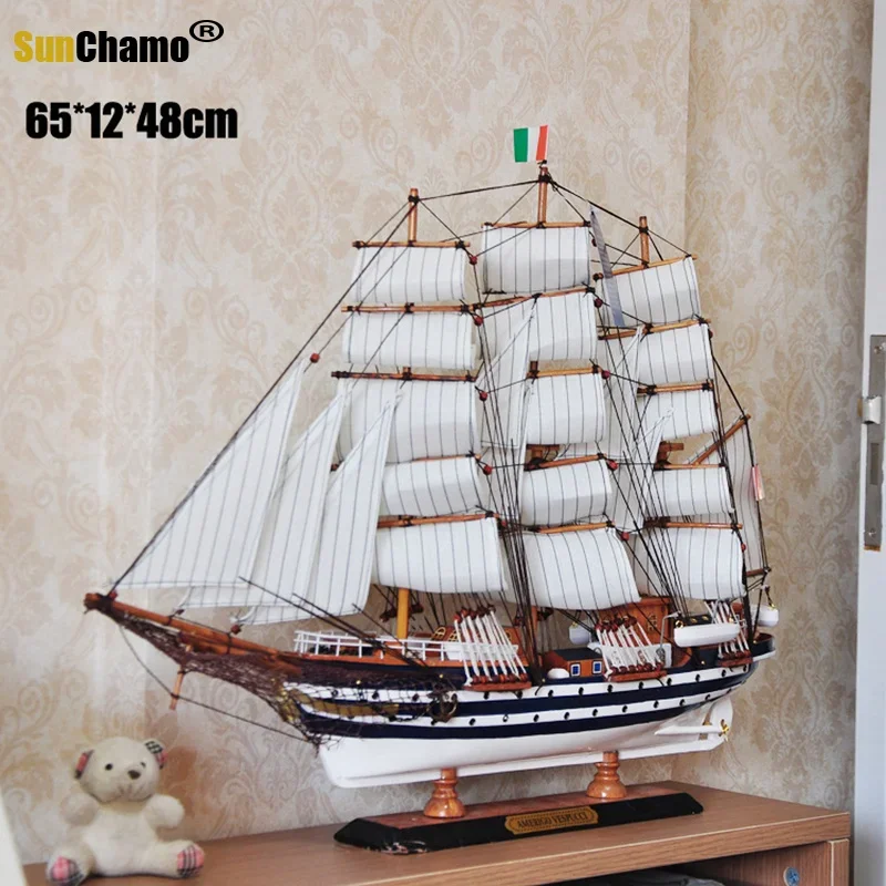 Imagem -03 - Decorações Mediterrâneo Sailing Home Presentes de Artesanato de Madeira Veleiro Artesanal Criativo Artesanato Manual do Oceano 65cm