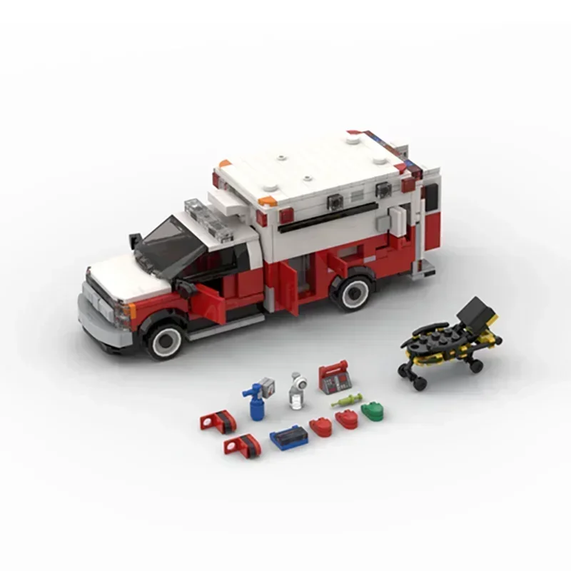 Stadsautomodel Moc Bouwstenen Ems New York Ambulance F-550 Technologie Modulaire Blokken Geschenken Kerstspeelgoed Diy Sets Assemblage