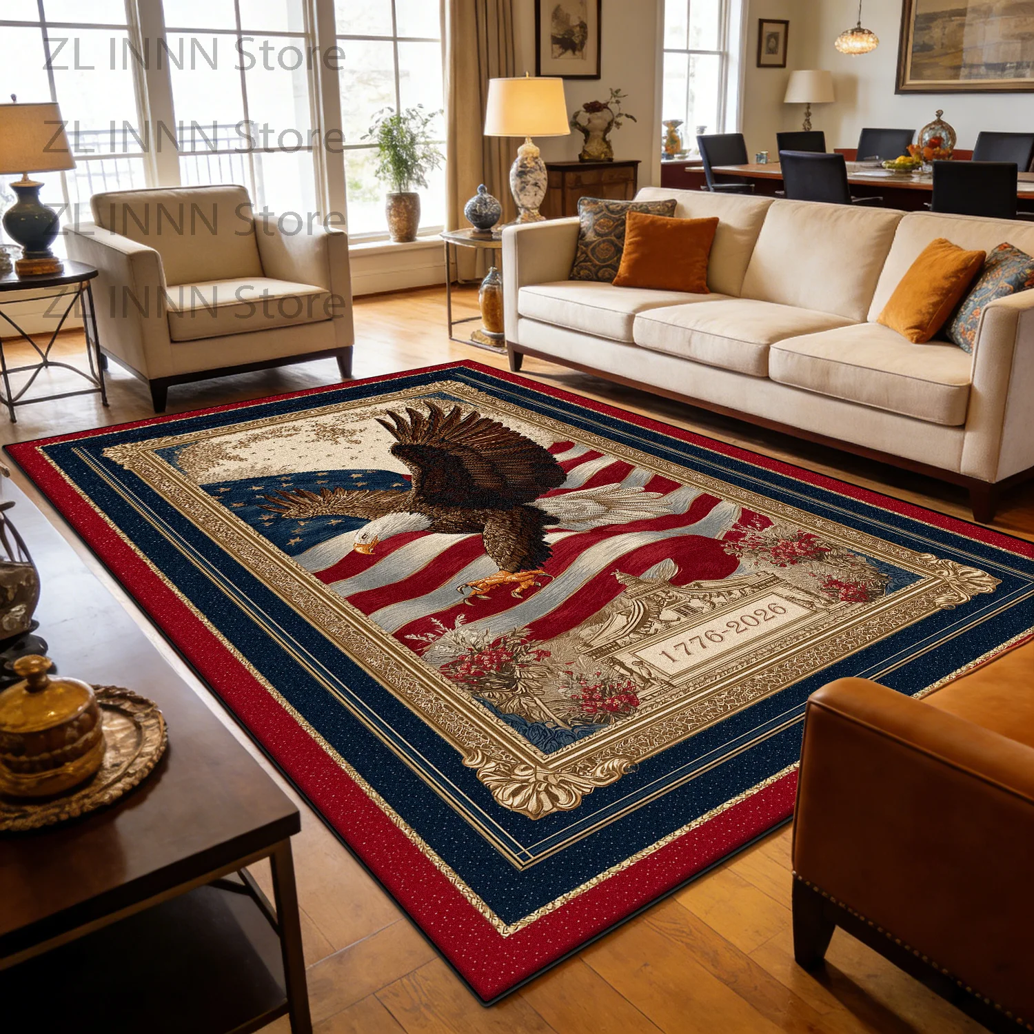 USA 250th Celebration Area Rug Decoration Home Blue Non-slip Living Room Large Rugs Office Study Pile Fabric Floor Mat American