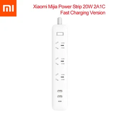 Original Xiaomi Socket Mi Mijia QC3.0 20W Fast Charging Power Strip 2A1C 3 Sockets Standard Plug Interface Extension Lead 1.8m