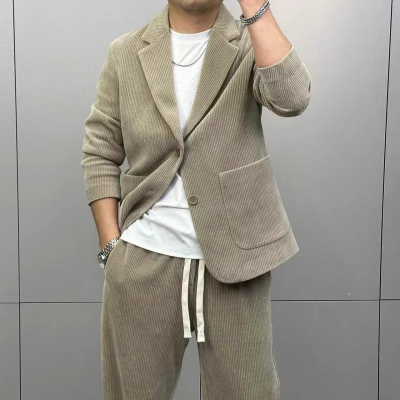 

2025 высококачественный осенне-зимний мужской костюм, легкая роскошная куртка и брюки, модный спортивный комплект из 2 предметов, повседневный однотонный комплект