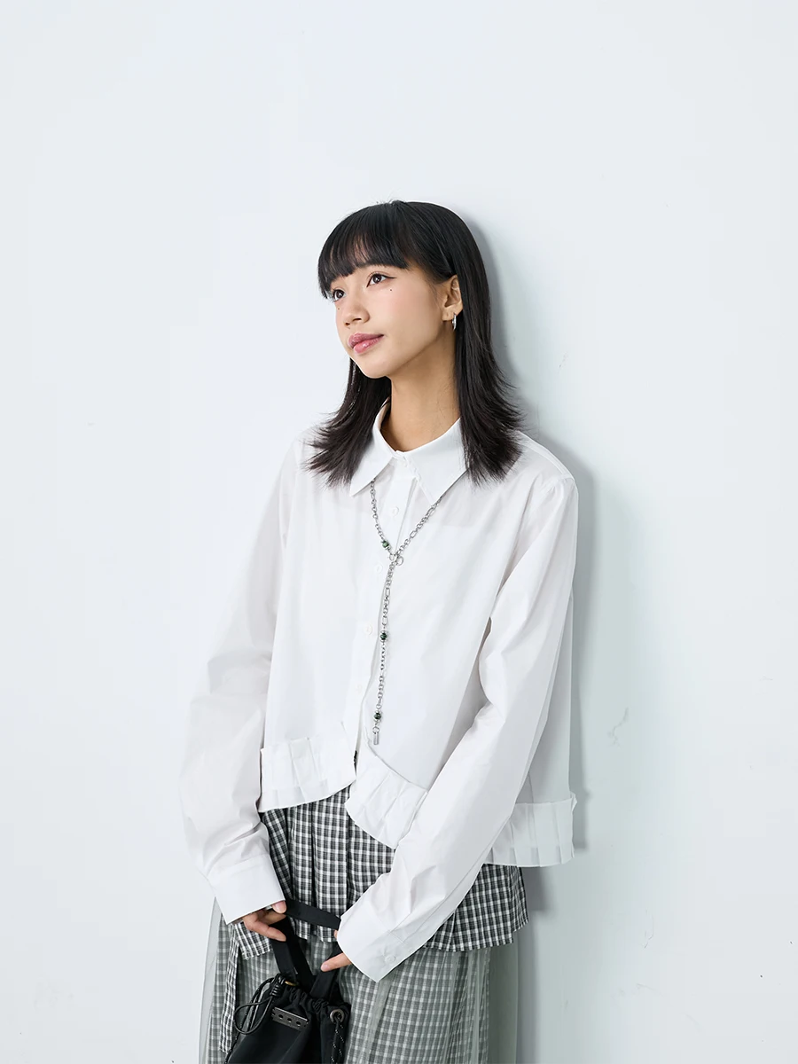 

Inkday Japanese Sle Light Retro Ruffle Hem irt Women's Single Button Design Sense Commute Versatile ort Outerwear Spring