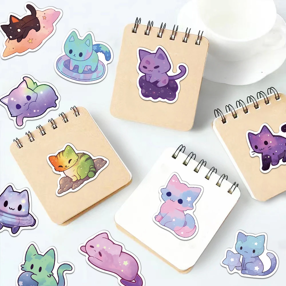 50/100PCS creatieve sterrenhemel kat eenvoudige en schattige stickers, accountdecoratie, telefoonhoesje, gepersonaliseerde waterdichte stickers