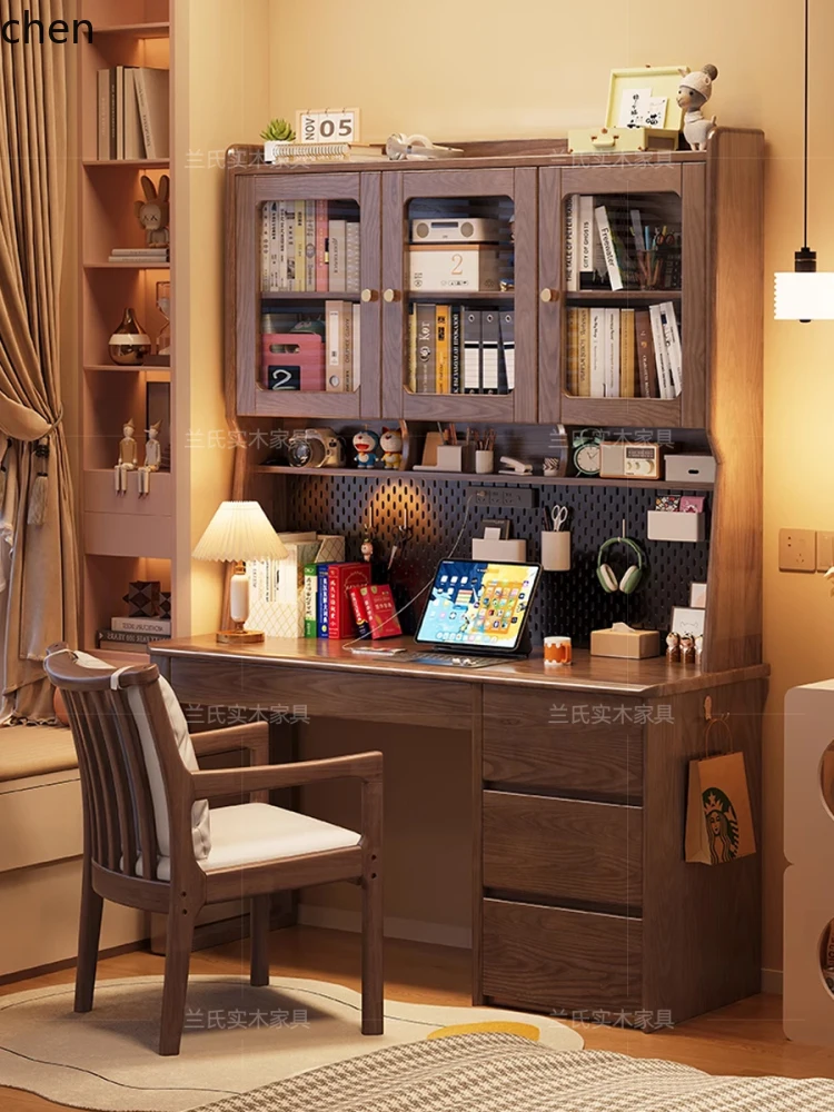 

LXC стол из цельного дерева, книжная полка, встроенный обучающий домашний стол с книжным шкафом, простой компьютерный студенческий письменный стол