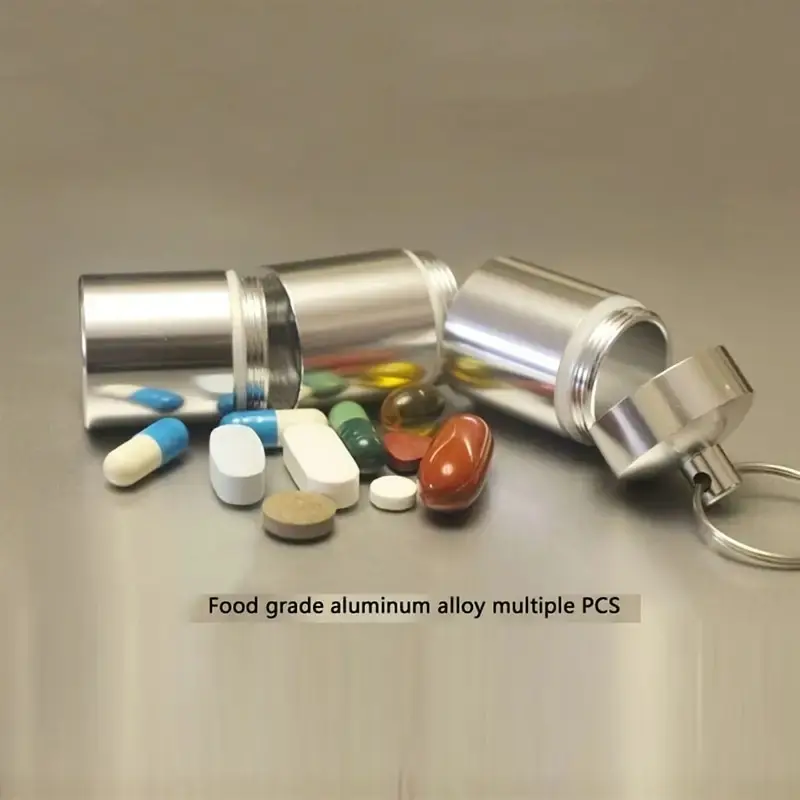 

Новый брелок для ключей, коробка для бутылок с лекарствами, алюминиевый футляр для хранения, контейнер для лекарств, алюминиевая коробка