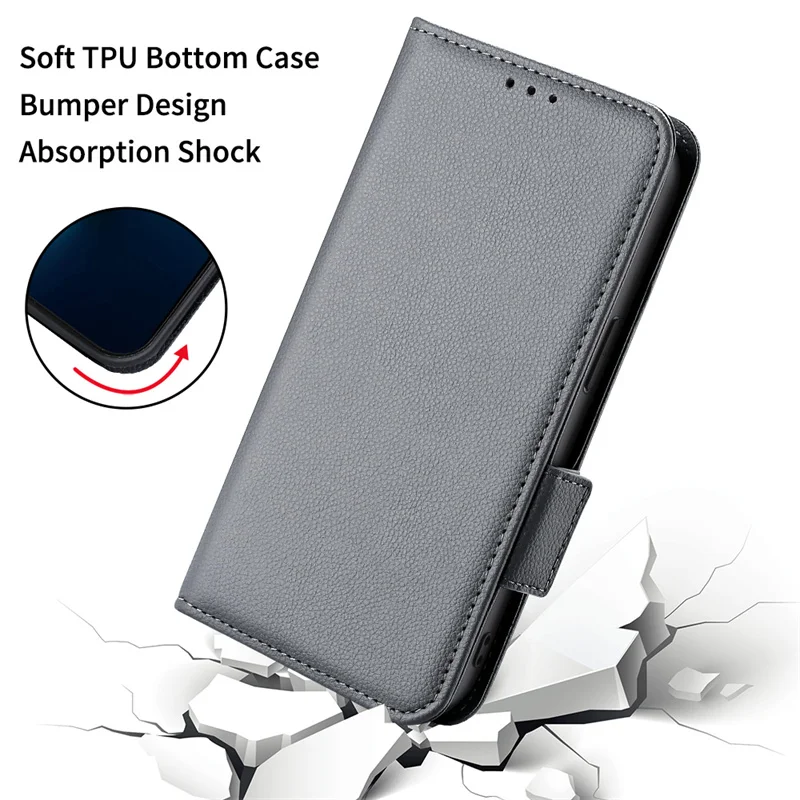 For HMD Pulse Plus/HMD Pulse Pro luxury smooth side buckle wallet magnetic case mobile phone litchi pattern flip protective case