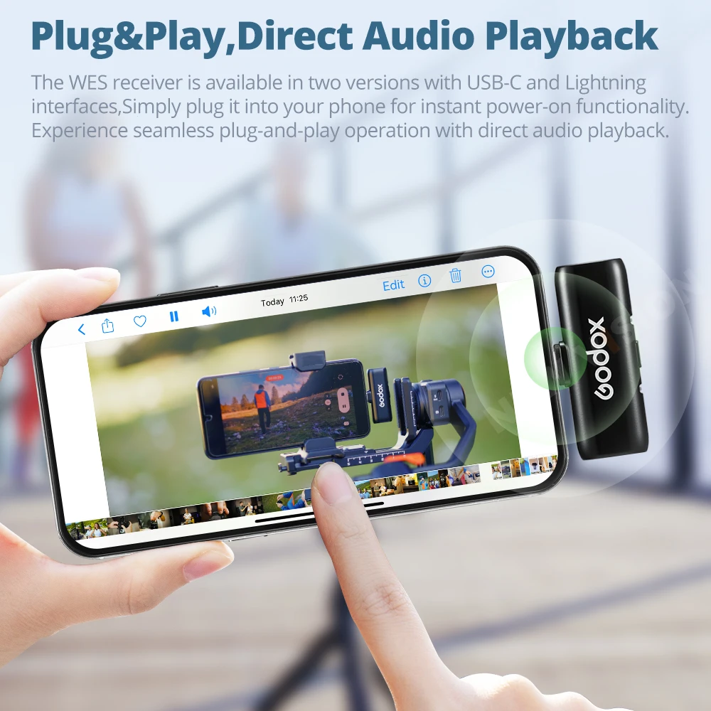 System mikrofonowy bezprzewodowy Godox WES1 WES2 2.4GHz z redukcją szumów, nadajnik i odbiornik do kamery, smartfona, transmisji na żywo