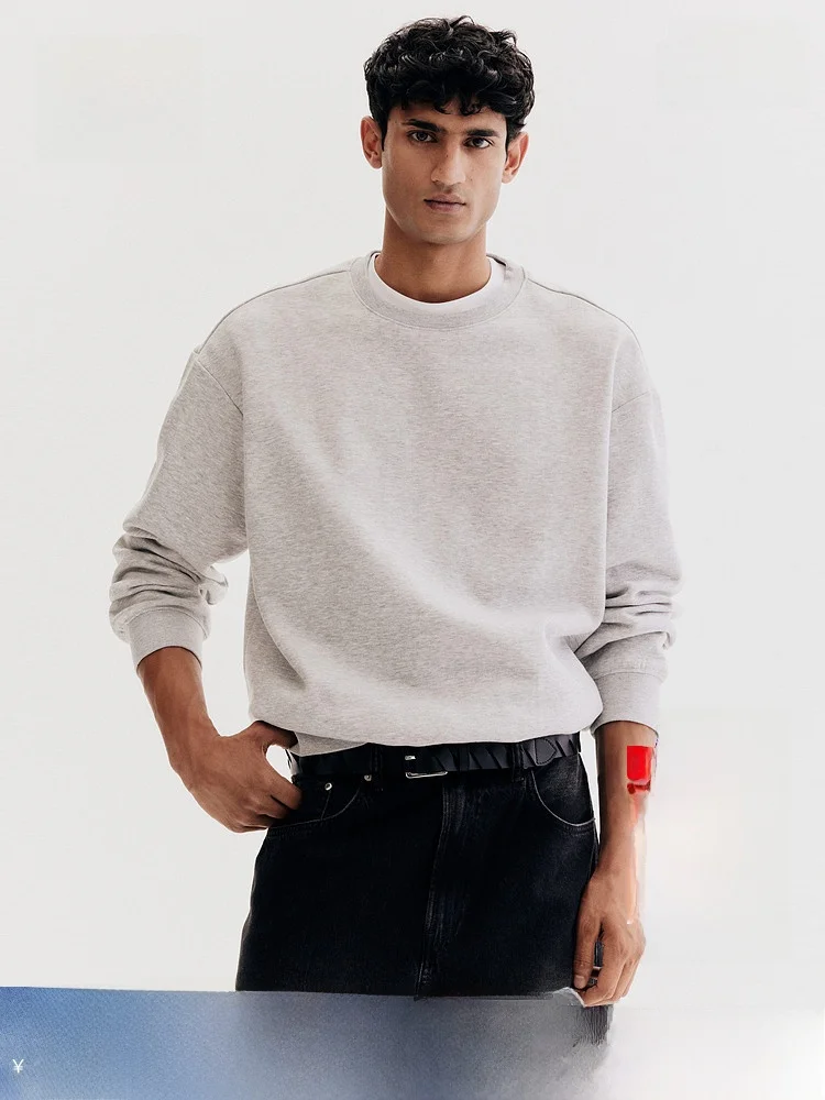 

ex Loose Fit Hoodie Sweatirt round Ne Pullover Fce Lined Spring Autumn Casual Wear for Couples H&M 097088